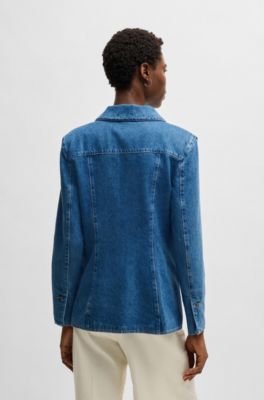 Slim fit-kavaj i bl&aring; selvedge-denim, Bl&aring;