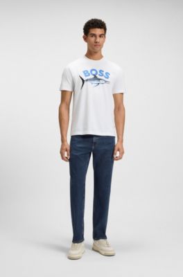 Jean Maine Regular en denim bleu tr&egrave;s stretch, Bleu fonc&eacute;