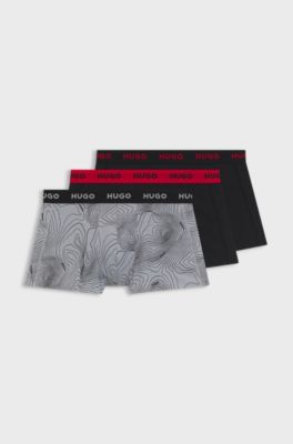 Set van drie korte boxers van stretchkatoen, Zwart / grijs