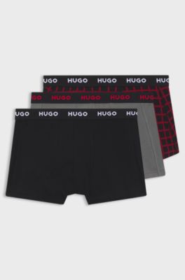 Three-pack of logo-waistband trunks in stretch cotton, Black / Grey