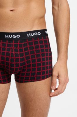 Three-pack of logo-waistband trunks in stretch cotton, Black / Grey