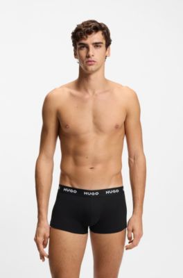 Drie boxershorts van stretchkatoen met logotailleband, Zwart / grijs