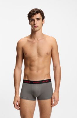 Three-pack of logo-waistband trunks in stretch cotton, Black / Grey
