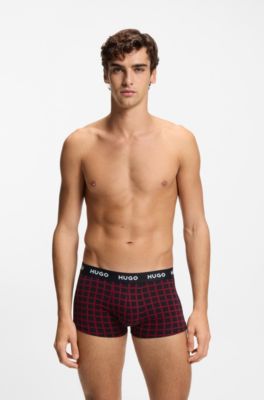 Drie boxershorts van stretchkatoen met logotailleband, Zwart / grijs