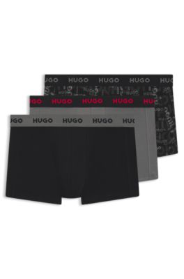 Three-pack of trunks in stretch cotton, Black / Grey
