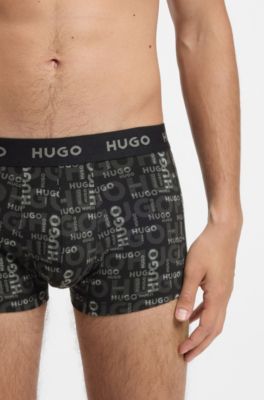 Three-pack of logo-waistband trunks in stretch cotton, Black / Grey