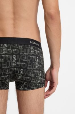 Three-pack of logo-waistband trunks in stretch cotton, Black / Grey