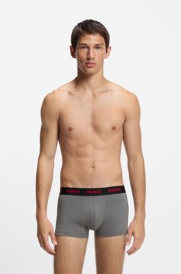 Three-pack of logo-waistband trunks in stretch cotton, Black / Grey