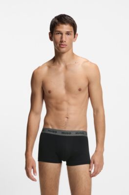 Three-pack of logo-waistband trunks in stretch cotton, Black / Grey