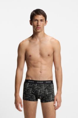 Three-pack of logo-waistband trunks in stretch cotton, Black / Grey