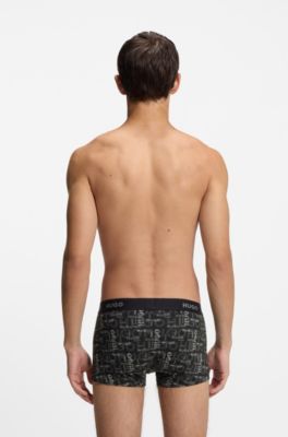 Three-pack of logo-waistband trunks in stretch cotton, Black / Grey