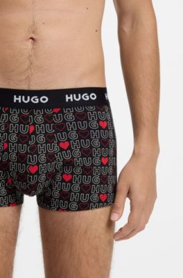 Three-pack of logo trunks in stretch cotton, Black / Red