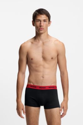 Three-pack of logo-waistband trunks in stretch cotton, Black / Red