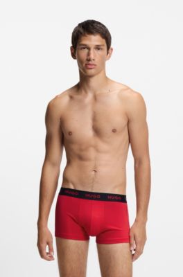 Three-pack of logo trunks in stretch cotton, Black / Red