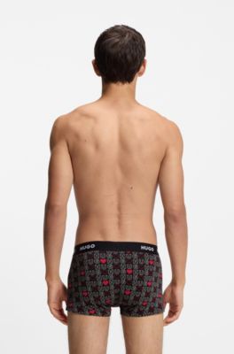 Three-pack of logo-waistband trunks in stretch cotton, Black / Red