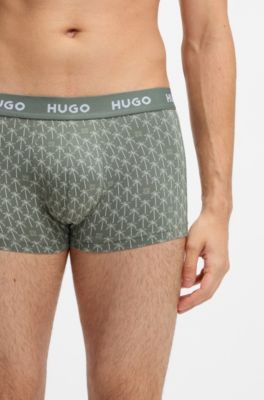 Three-pack of logo-waistband trunks in stretch cotton, Black / Green