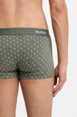 Three-pack of logo-waistband trunks in stretch cotton, Black / Green