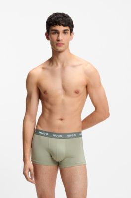 Three-pack of logo-waistband trunks in stretch cotton, Black / Green