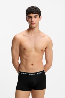 Three-pack of logo-waistband trunks in stretch cotton, Black / Green