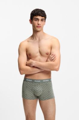 Three-pack of logo-waistband trunks in stretch cotton, Black / Green