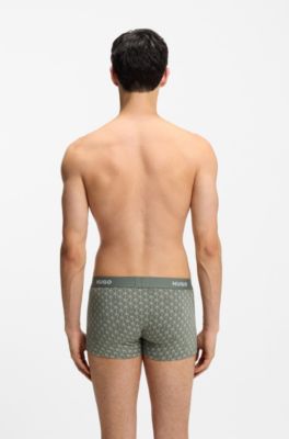 Three-pack of logo-waistband trunks in stretch cotton, Black / Green