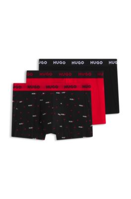 Three-pack of logo-waistband trunks in stretch cotton, Black Patterned
