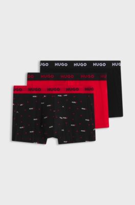 Three-pack of logo-waistband trunks in stretch cotton, Black Patterned
