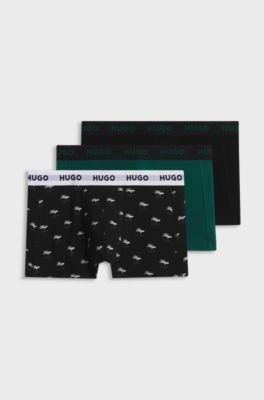 Three-pack of logo-waistband trunks in stretch cotton, Black / Green