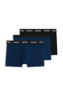 Three-pack of logo-waistband trunks in stretch cotton, Black