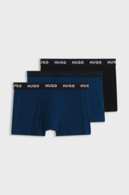 Three-pack of logo-waistband trunks in stretch cotton, Black