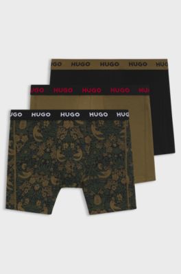 Three-pack boxer briefs in stretch cotton, Black / Green