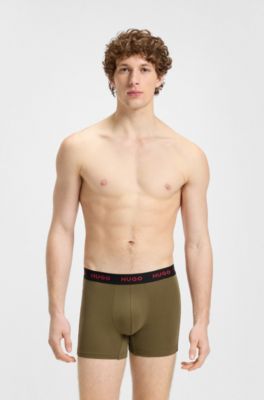 Paquete de tres calzoncillos b&oacute;xer de algod&oacute;n el&aacute;stico, Negro / Verde