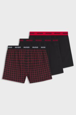 Three-pack of cotton boxer shorts with logo waistbands, Black / Red