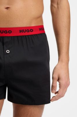 Three-pack of cotton boxer shorts with logo waistbands, Black / Red