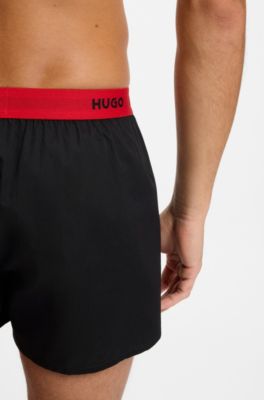 Three-pack of cotton boxer shorts with logo waistbands, Black / Red