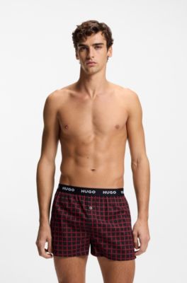 Three-pack of cotton boxer shorts with logo waistbands, Black / Red
