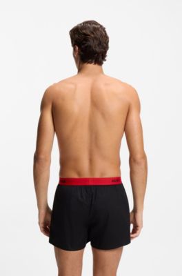 Three-pack of cotton boxer shorts with logo waistbands, Black / Red