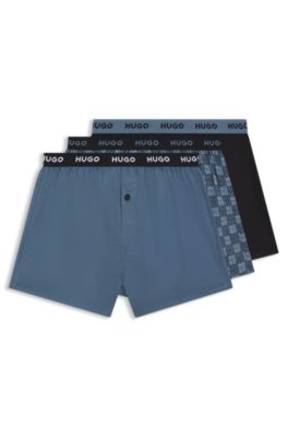 Three-pack of cotton boxer shorts with logo waistbands, Blue