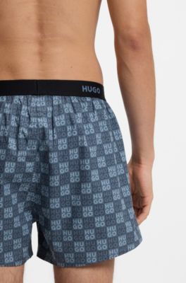 Lot de trois boxers en coton avec taille logot&eacute;e, Bleu