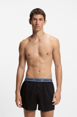 Three-pack of cotton boxer shorts with logo waistbands, Blue