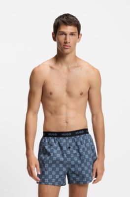 Lot de trois boxers en coton avec taille logot&eacute;e, Bleu