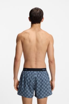 Lot de trois boxers en coton avec taille logot&eacute;e, Bleu