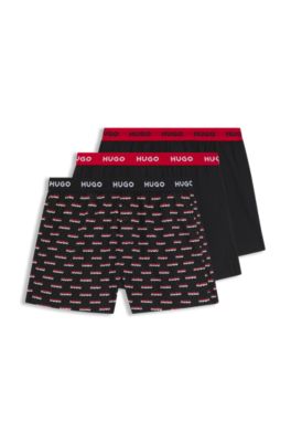 Three-pack of cotton boxer shorts with logo waistbands, Black / Red