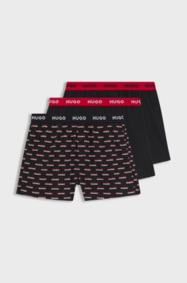 Lot de trois boxers en coton avec taille logot&eacute;e, Noir / Rouge
