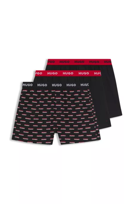 Three-pack of cotton boxer shorts with logo waistbands