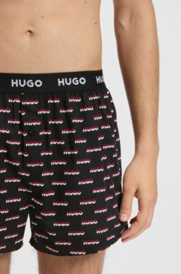 Dreierpack Boxershorts aus Baumwolle mit Logos am Bund, Schwarz / Rot