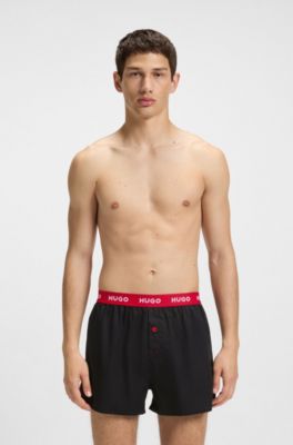 Three-pack of cotton boxer shorts with logo waistbands, Black / Red