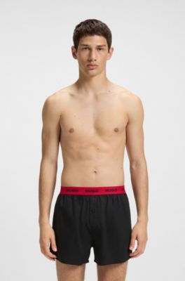 Three-pack of cotton boxer shorts with logo waistbands, Black / Red
