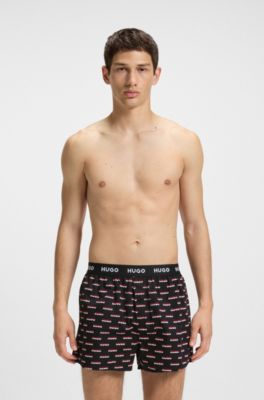 Three-pack of cotton boxer shorts with logo waistbands, Black / Red