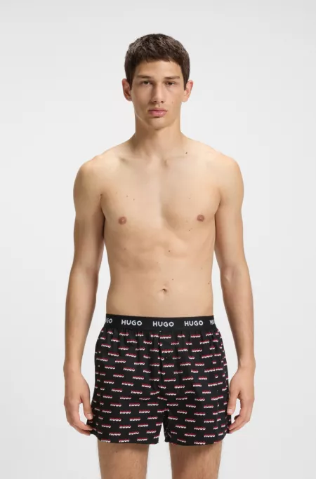 Three-pack of cotton boxer shorts with logo waistbands